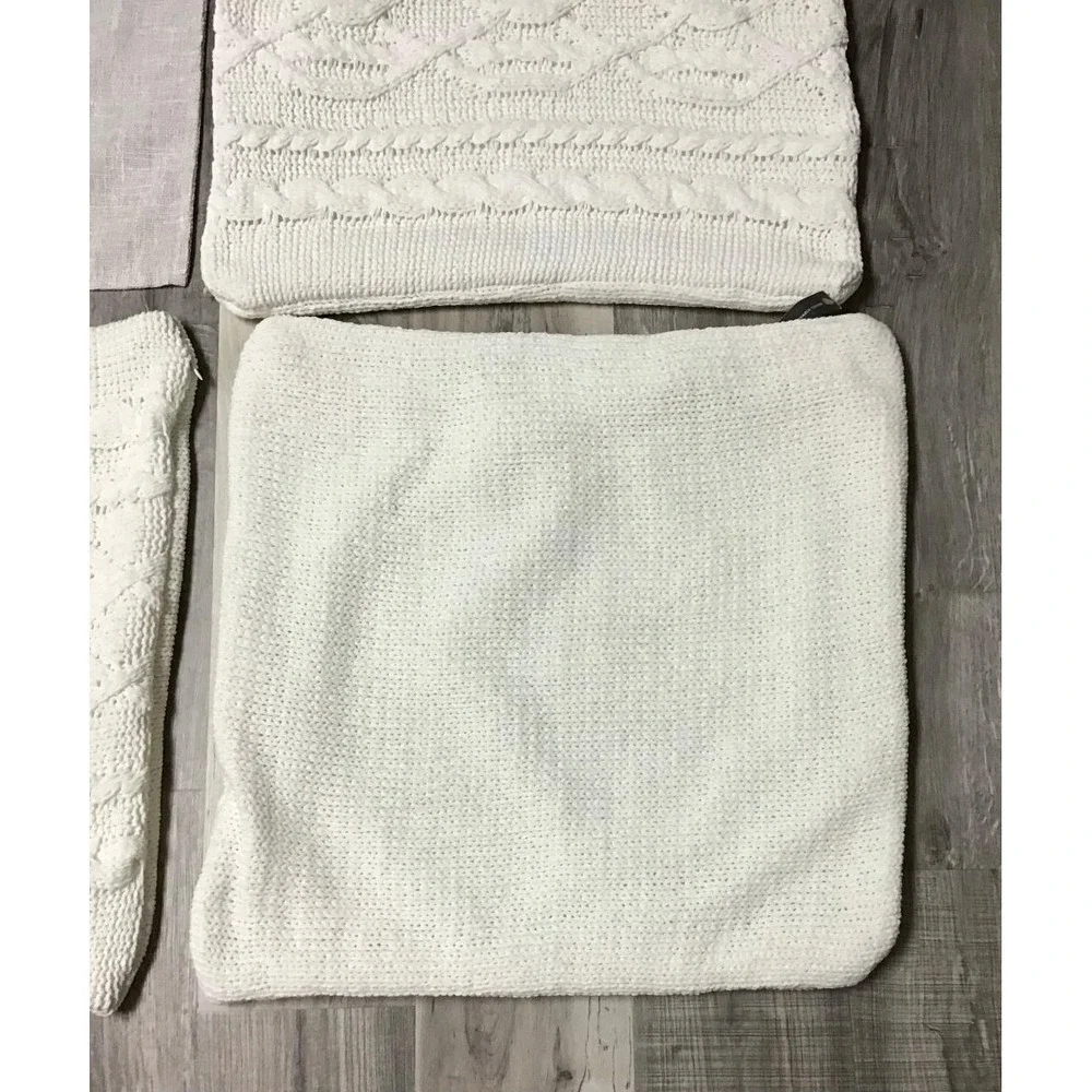 Decorative Throw Pillow Covers White Cable Knit NWOT and Beige Linen Boho Casual